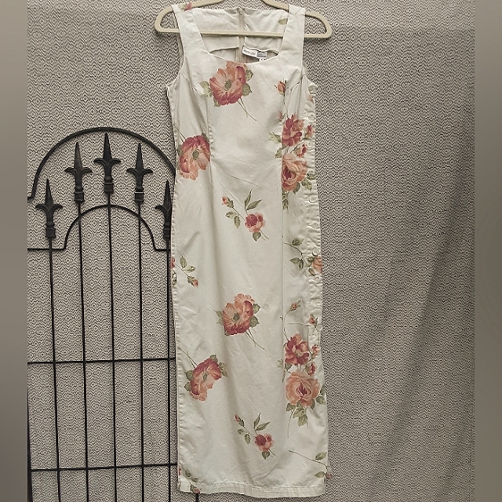 Vintage y2k Newport News thick cotton side button floral dress in 6 - Picture 3 of 9